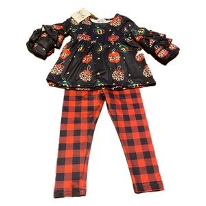 NWT 806 Girl Christmas Ornament Legging and Shirt Set